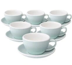 6 Tasses Café Latte Et Sous-tasses Egg 30cl River Blue - Loveramics