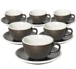 6 Tasses Cappuccino Et Sous-tasses Egg 20 Cl Gunpowder- Loveramics