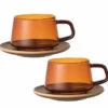 Lot De 2 Tasses + Sous Tasses - KINTO - 27 Cl Ambre -Café Soldes Boutique mug sepia x2 1