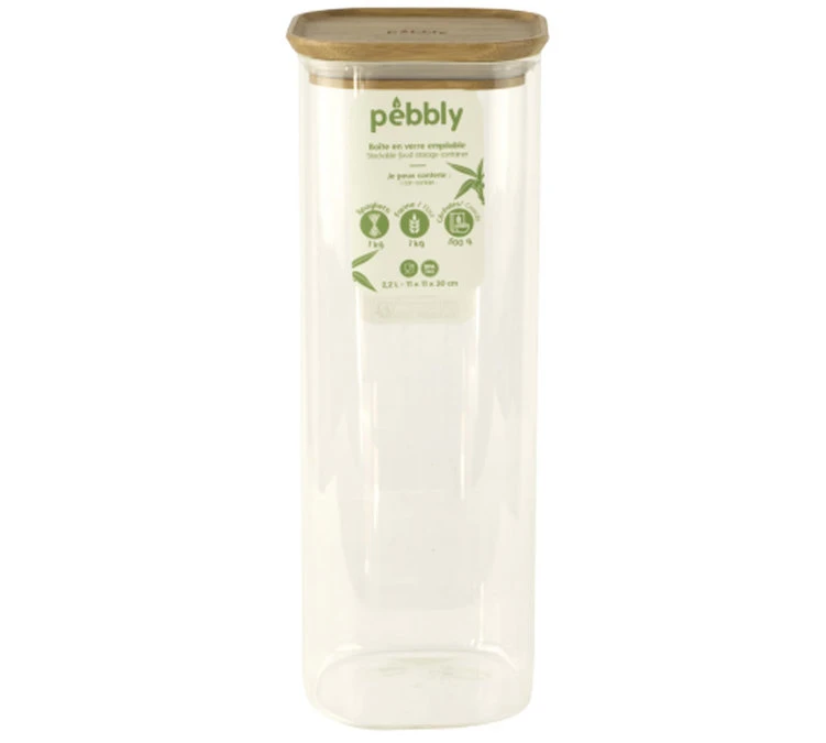 Boîte De Conservation Carrée - En Verre Et Bambou 2.2L - PEBBLY 3 Boîte De Conservation Carrée - En Verre Et Bambou 2.2L - PEBBLY