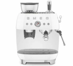 Machine Expresso SMEG EGF03WHEU Blanche Années 50 Avec Moulin Intégré