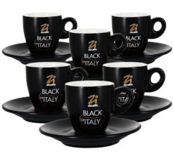 6 Tasses Et Sous-tasses Black Of Italy 7cl - Zicaffè